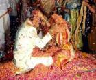 Η νύφη και ο γαμπρός στο γάμο μετά την παράδοση Hindu